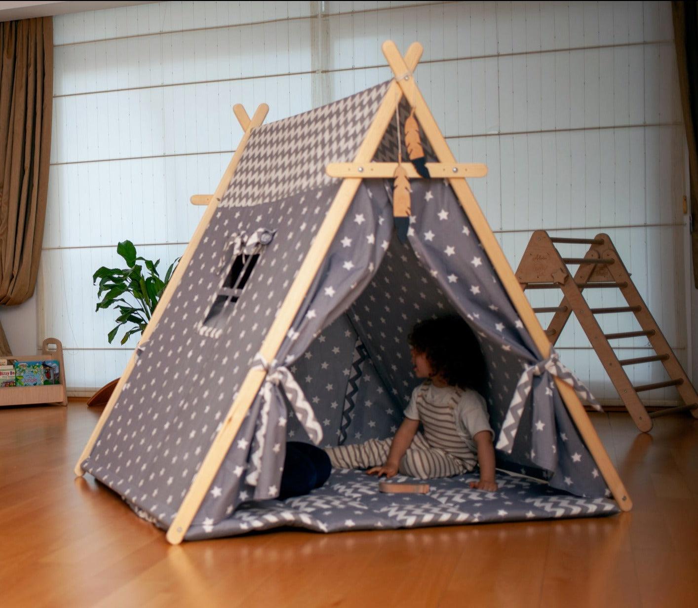 Gray Stars Play Tent and Play Mat